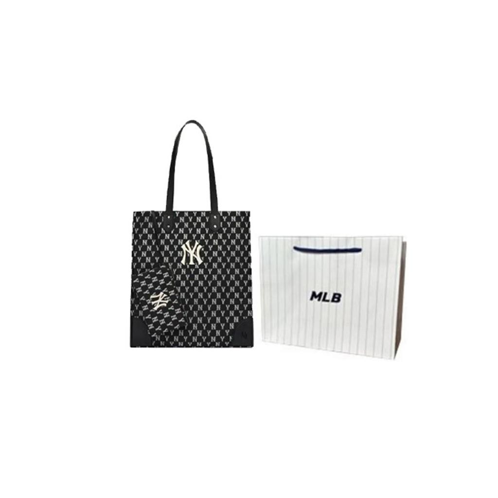 New MLB Monogram Collection Polyester Combo Bag Tote Bag Shopping Bag Shoulder Bag Handbag Large Size Unisex Black 3AORL031N-50BKS
