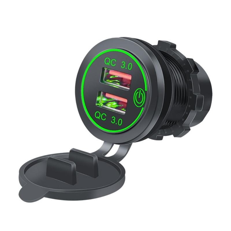Double  USB Ports Vehicle Charges 36W Quick Charge Adapter 3.0 with Build In Switches & Light for Car Motorbike Boats