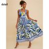 Womens Summer Boho Floral Dress Spaghetti Strap Square Neck Ruffle Casual Flowy A-Line Beach Swing Party Long Sundress Sleeveless Maxi Dress for Women