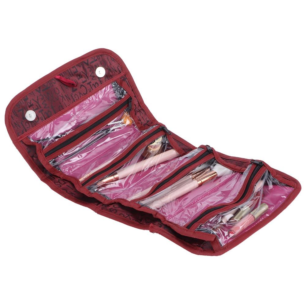 Polyester Cosmetic Bag Wine Red Black Foldable Makeup Bag Multi-Functional Multi-Compartment Makeup Storage Organizer Women Girl