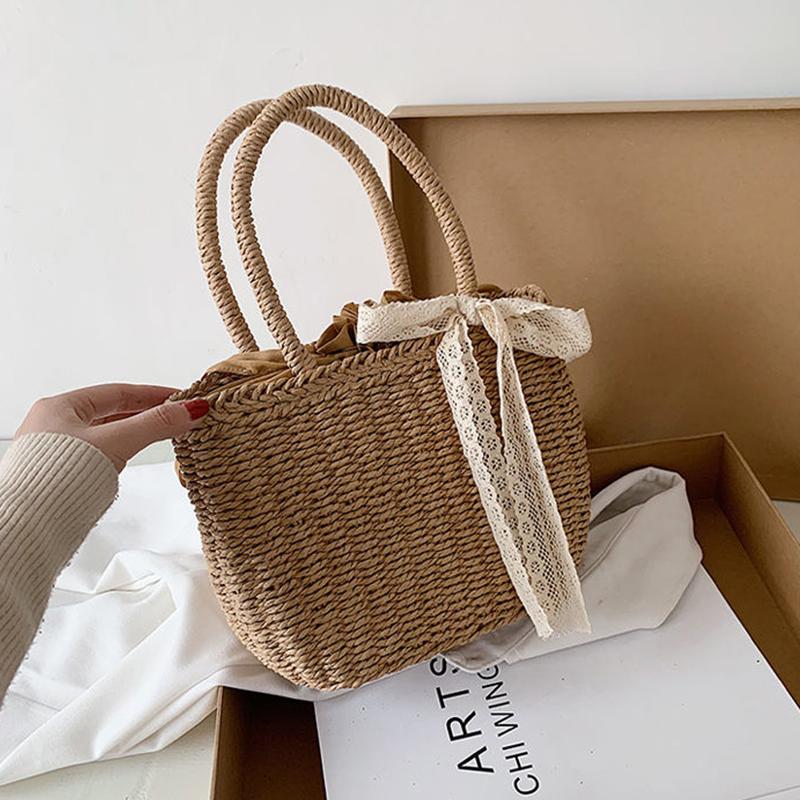 Simple Design Straw Handbags For Women Handmade Bohemian Style Beach Bag Summer Fashion Pack Bucket Bag Purse Totes