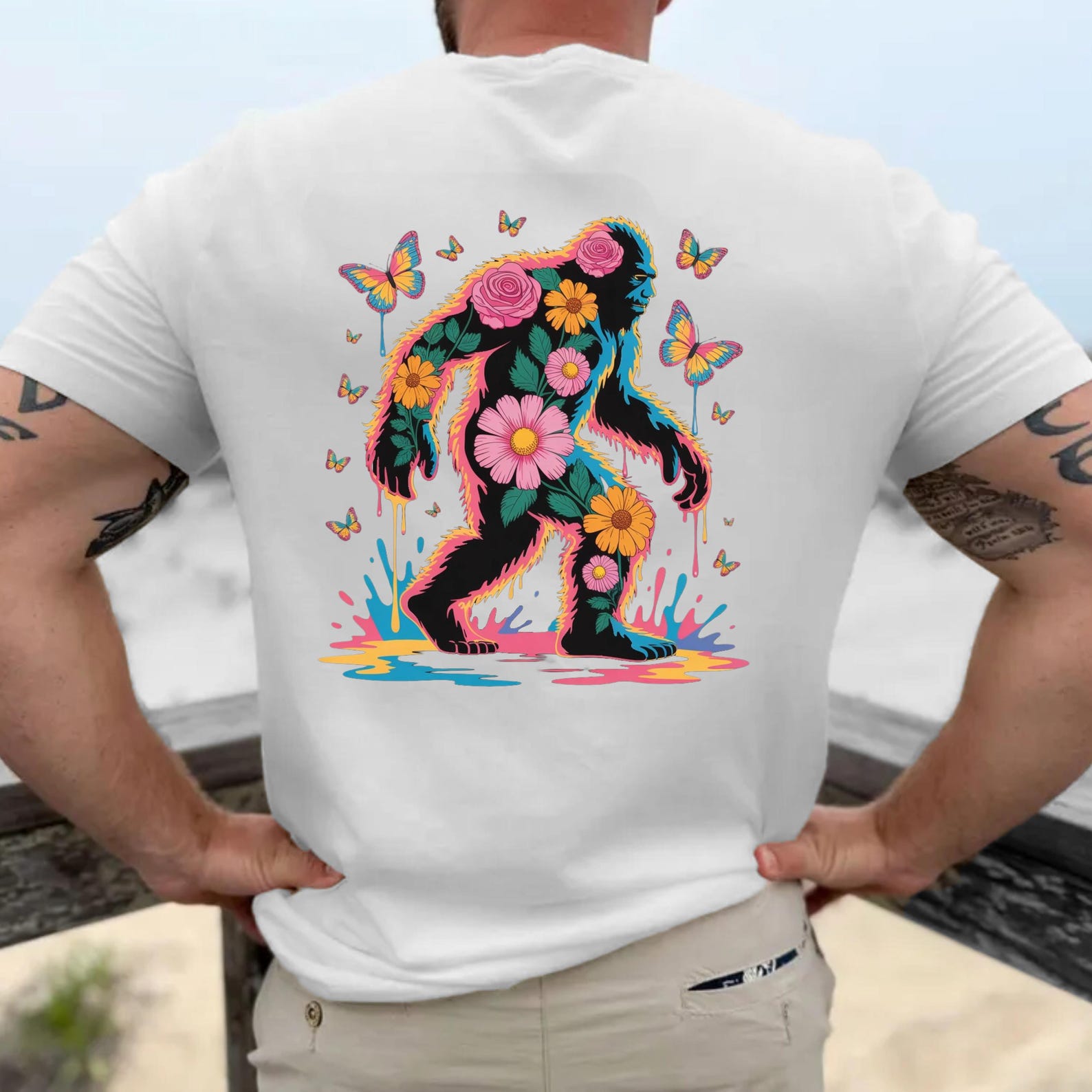 Bigfoot Flower Shirt – Colorful Sasquatch Graphic Tee 4XL