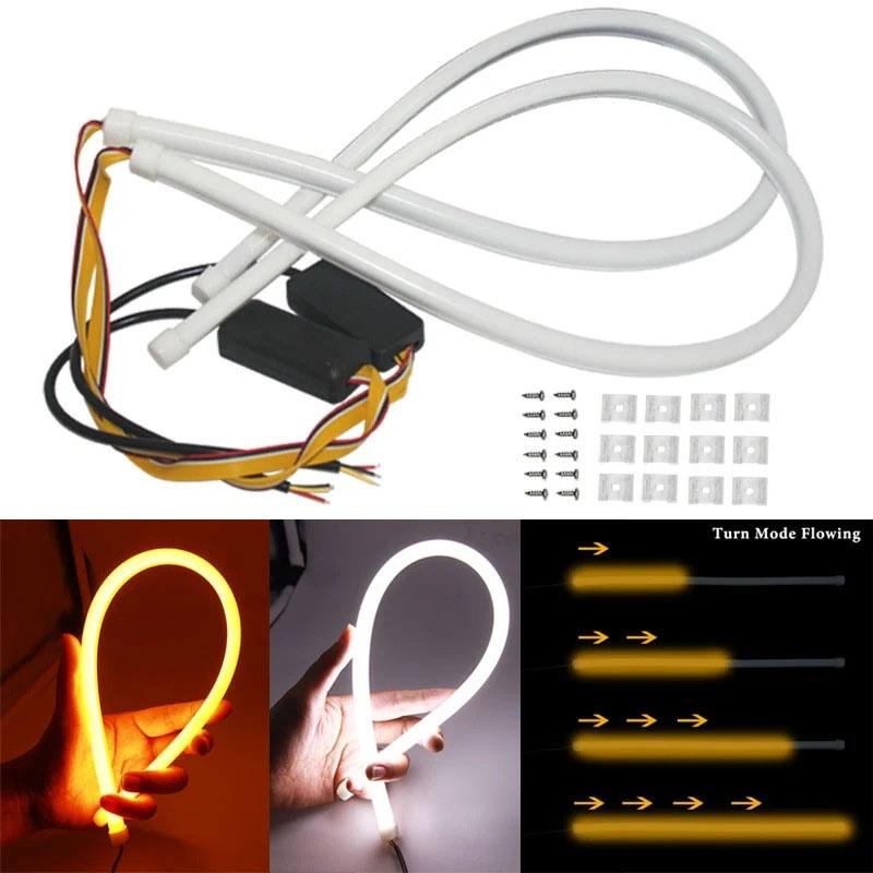 

2PCS DRL LED Car Daytime Running Light 30CM 45CM 60CM Universal Waterproof Flowing Flexible White Turn Yellow Turn Signal Lamp 45CM