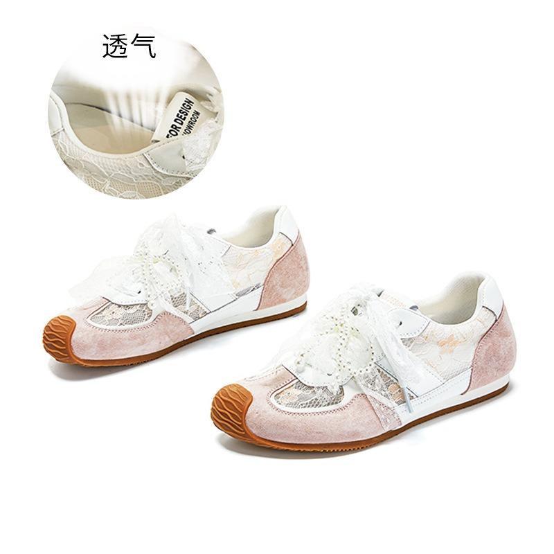 

Leather lace women s spring new with skirt mesh breathable pearl versatile board shoes 40 розовый