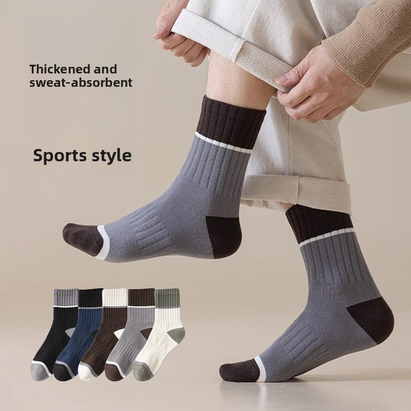 Men's Autumn and Winter Thickened Double-yarn Sports Mid-calf Socks, Men's Anti-odor, Sweat-absorbing and Antibacterial Winter Socks