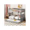 90*200cm Lits Superposés Lits D'enfant Lits Triples Lits Superposés Avec Lit Gigogne Hautes Rampes Escalier Stable Gris