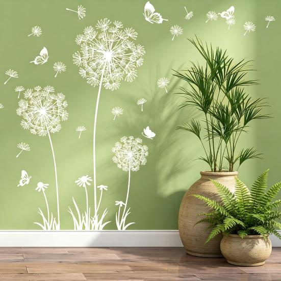 2 Sheets Dandelion Wildflower Wall Decals Peel And Stick Floral Butterflies Wall Stickers