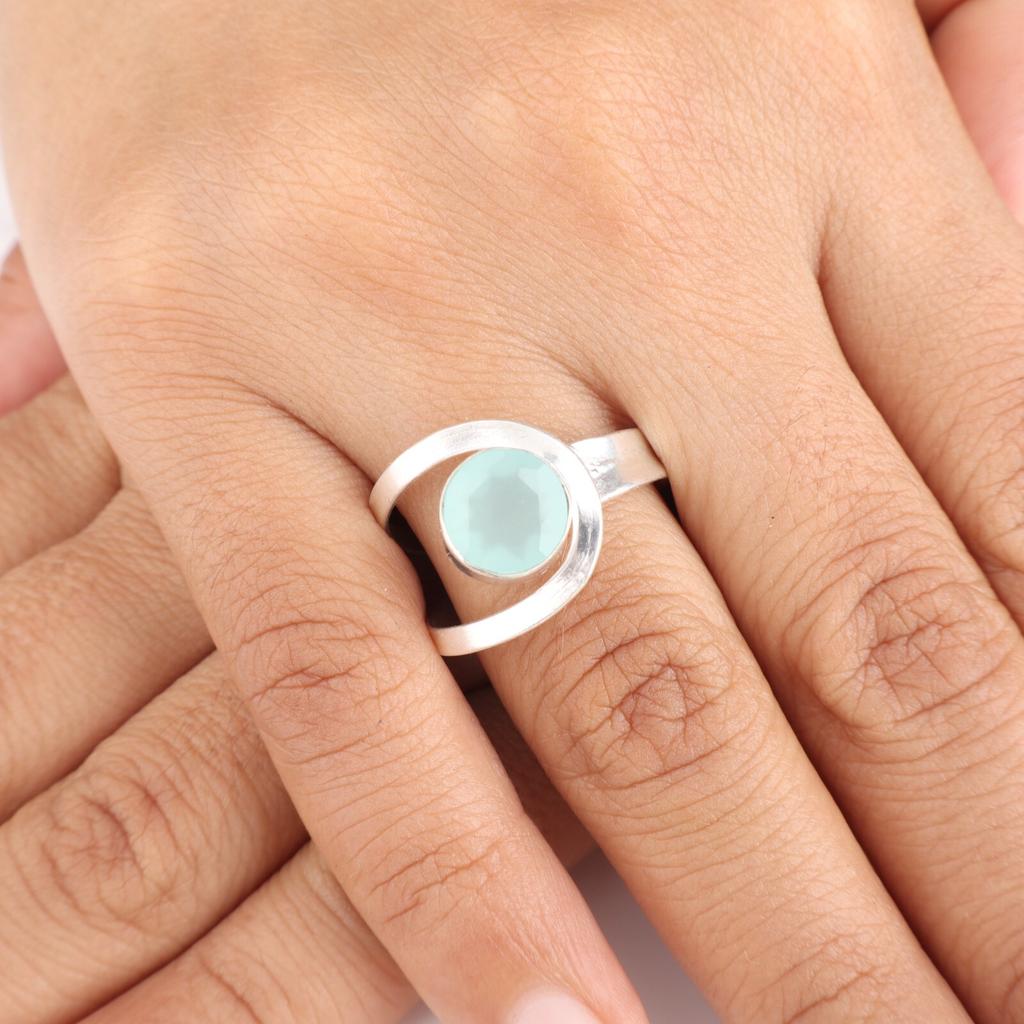 Aqua Chalcedony Gemstone 925 Sterling Silver Jewelry Handmade Ring For Women RR-68-19