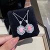 Exquisite luxury Design Zircon Sets with Pink Quartz Zircon Pendant Necklaces Earrings copper Color Rings Wedding 3 Piece Set