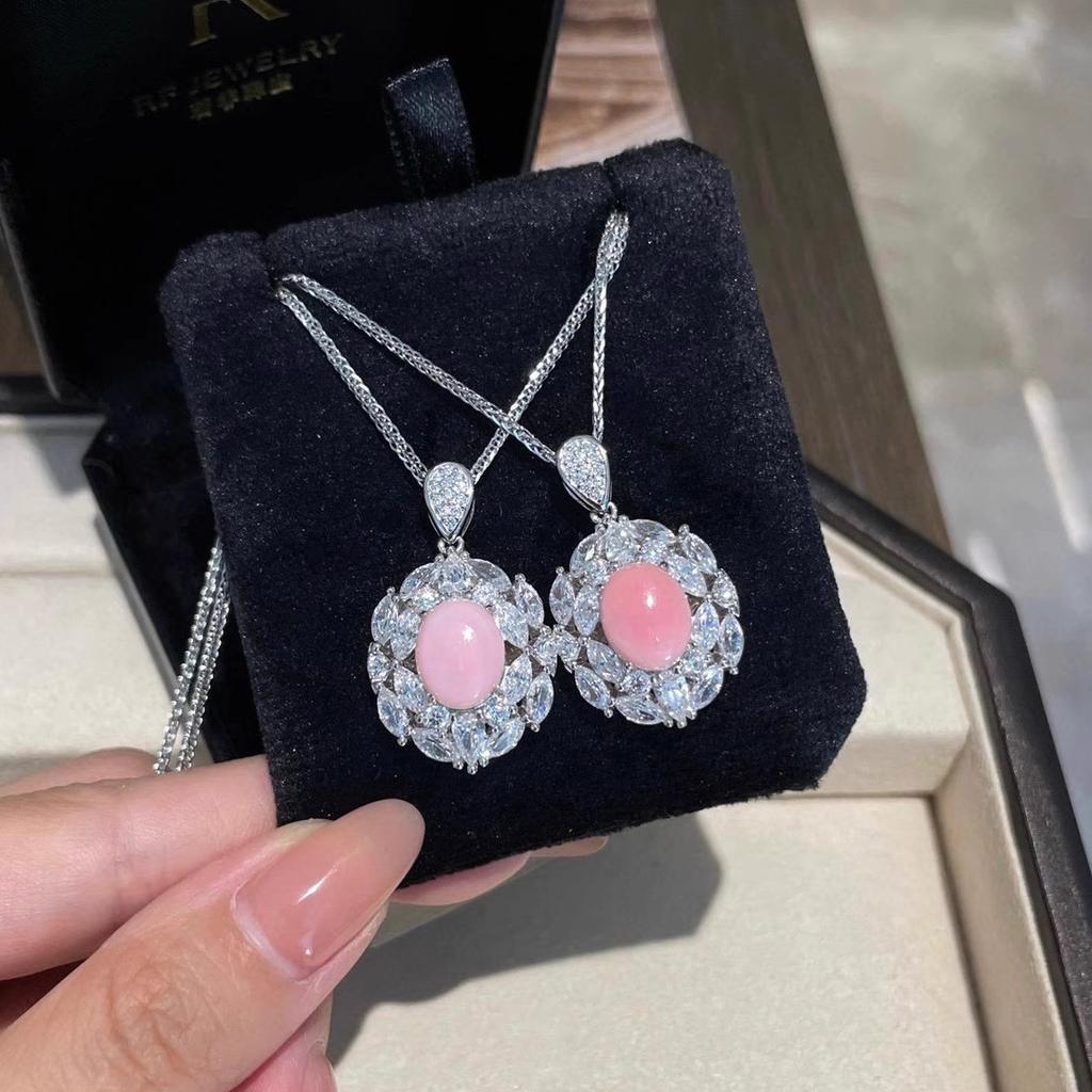 Exquisite luxury Design Zircon Sets with Pink Quartz Zircon Pendant Necklaces Earrings copper Color Rings Wedding 3 Piece Set