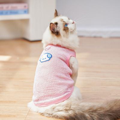 Camiseta Refrescante para Perro Verano Camiseta sin Mangas para Cachorro Transpirable Hueca Chaleco sin Mangas con Estampado de Perro de Dibujos Animados para Perros Pequeños Medianos