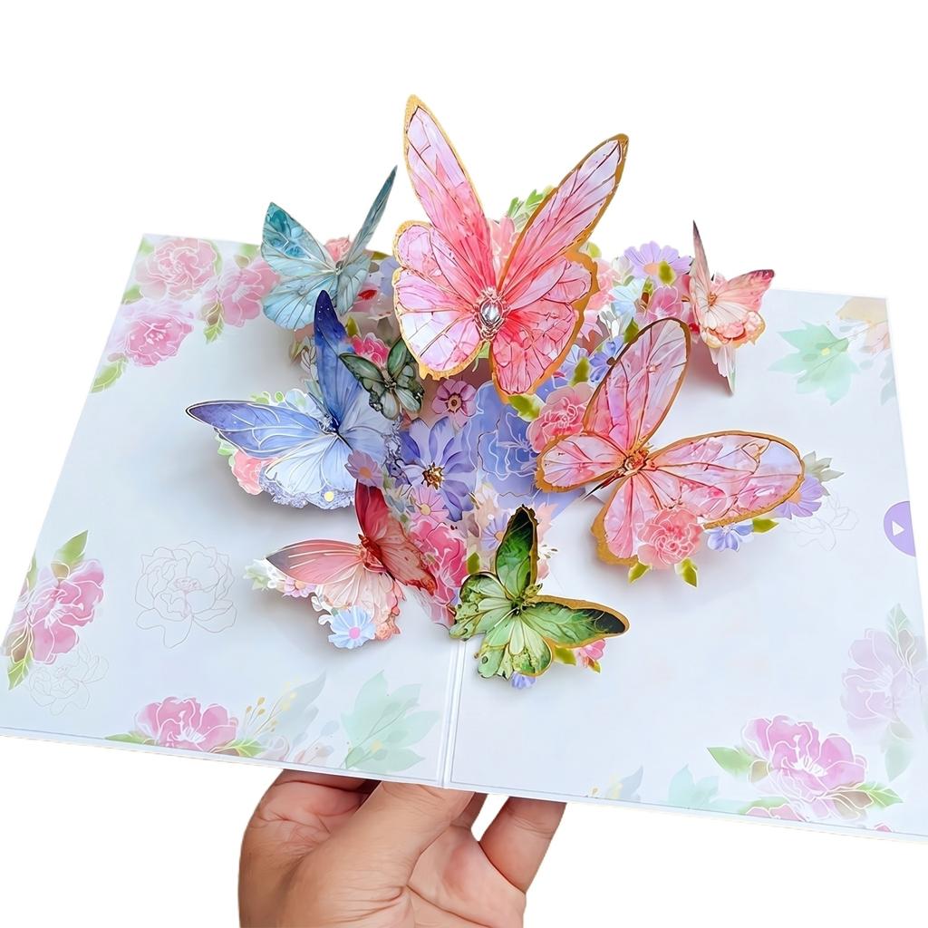 3D Pop Up Butterfly Bouquet Greeting Card for Birthday Mother's Day Festival Creative Gift Handmade Paper Card with Intricate Floral Design