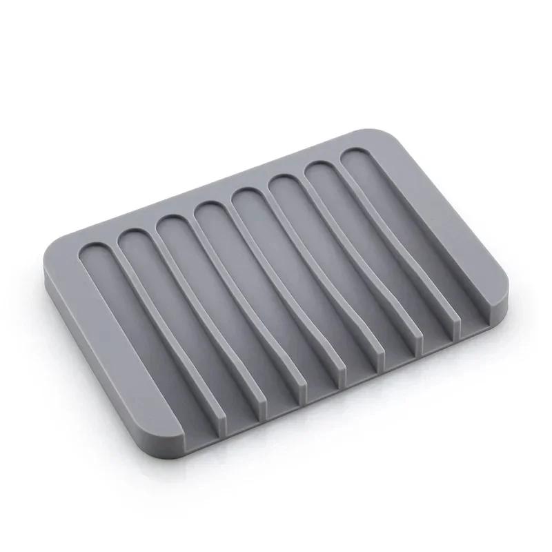 

1Pcs Silicone Self Draining Soap Holder Dish Soap Saver for Shower Bathroom Kitchen - Keeps Soap Bars Dry And Clean серый