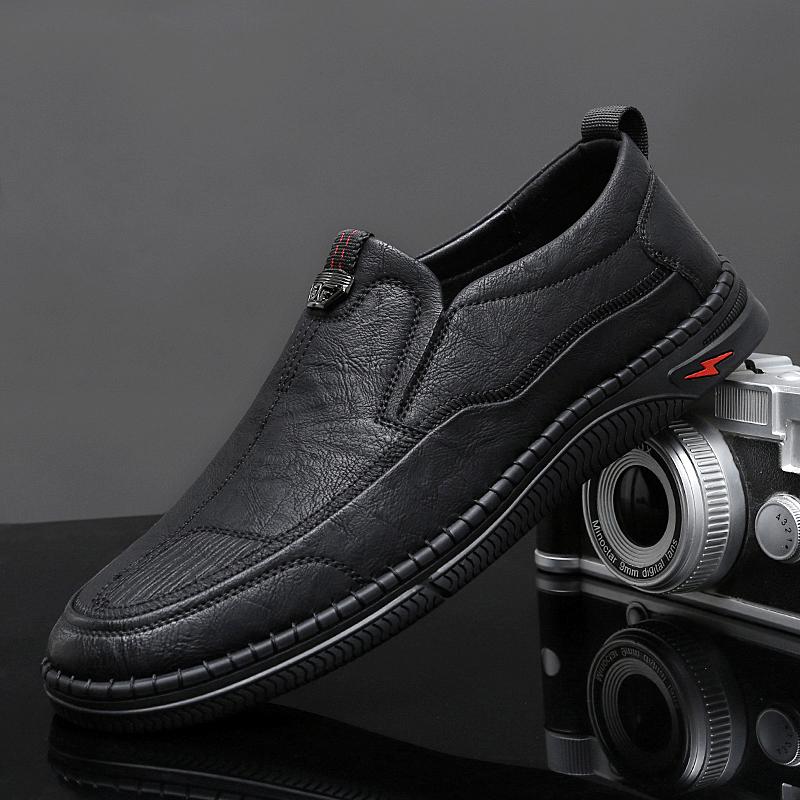 Fashion Spring Autumn New Massage Sole Low Top Loafers Men's Leather Casual Shoes Trendy Gray Outdoor Commuting Men's Driving Shoes
