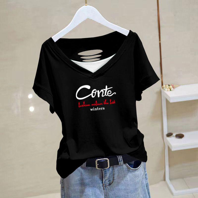 Korean Style Women's Cotton Short Sleeve T-Shirt - Versatile, Loose Fit, Slimming, Trendy for Summer 2025