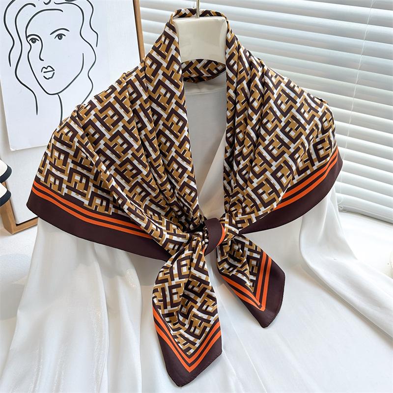 Striped Twill Silk Scarf: Large Square Shawl & Sunscreen Travel Headscarf - 90cm, Perfect for Spring & Autumn