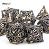 7 Pcs Black Golden Hand Skull Head Metal Dice Hollow Polyhedral Dice Set Suitable for Role-Playing RPG  Board Game Card Game