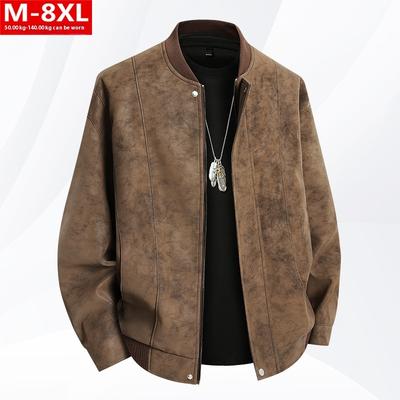 Cozy Up Vintage PU Leather Jacket Fat Plus Size Plus Fat Loose Casual Baseball Collar Coat