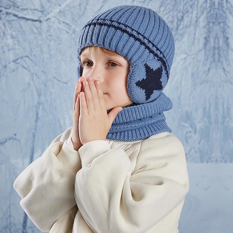 Children's Hat Scarf Suit Winter Velvet Warm Ear Protection Coldproof Knitted Wool Cap Boys Girls Pullover Cap