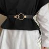 Women's Fashionable Leather Belt with Round Buckle, Versatile for Skirts, and Elastic Waistband.