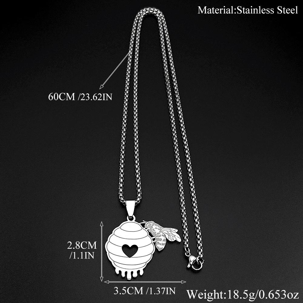 Honeycomb Bee Heart Pendant Necklace For Women Couple Stainless Steel Gold Color Sweet Love Chain Jewelry Valentine Gift