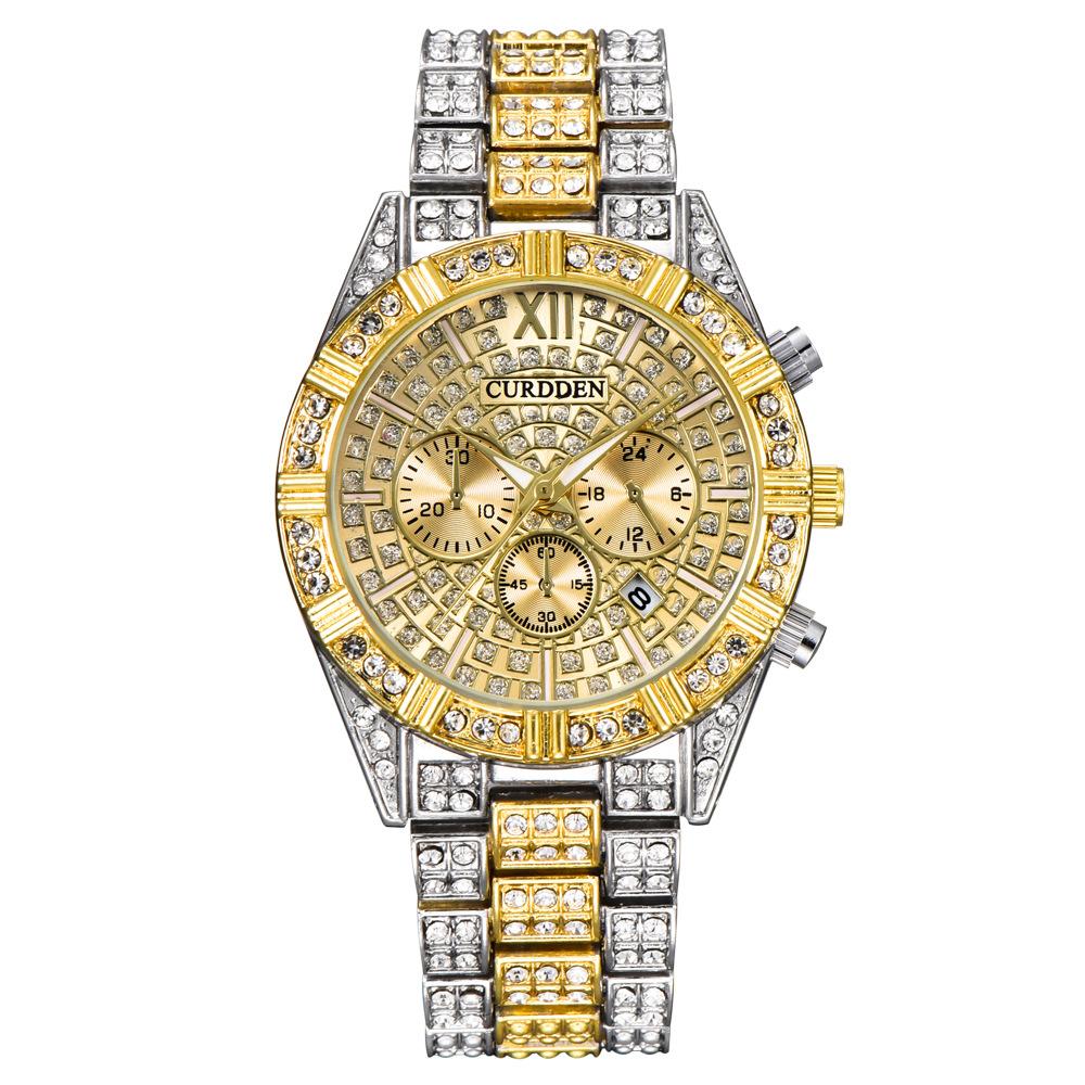 Diamond Watch Men's Hip-hop Gold Calendar Quartz Watch Men's