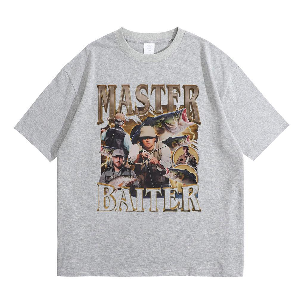 Master Baiter Fisch Angeln Lustiges Meme T-Shirts Herren Damen Lässig Vintage Baumwolle Kurzarm Übergroßes T-Shirt Streetwear Unisex