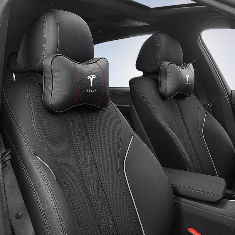 New PU Leather Car Interior Seat Headrest Neck Protection Pillow For Tesla Model 3 Model S X Model Y Roadster SpaceX Accessories