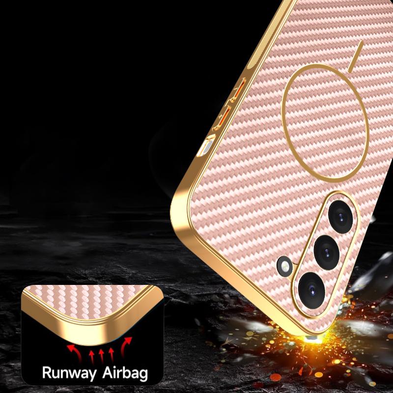 For Samsung Galaxy S23 Phone Case Carbon Fiber Textured Electroplated TPU Back Cover
