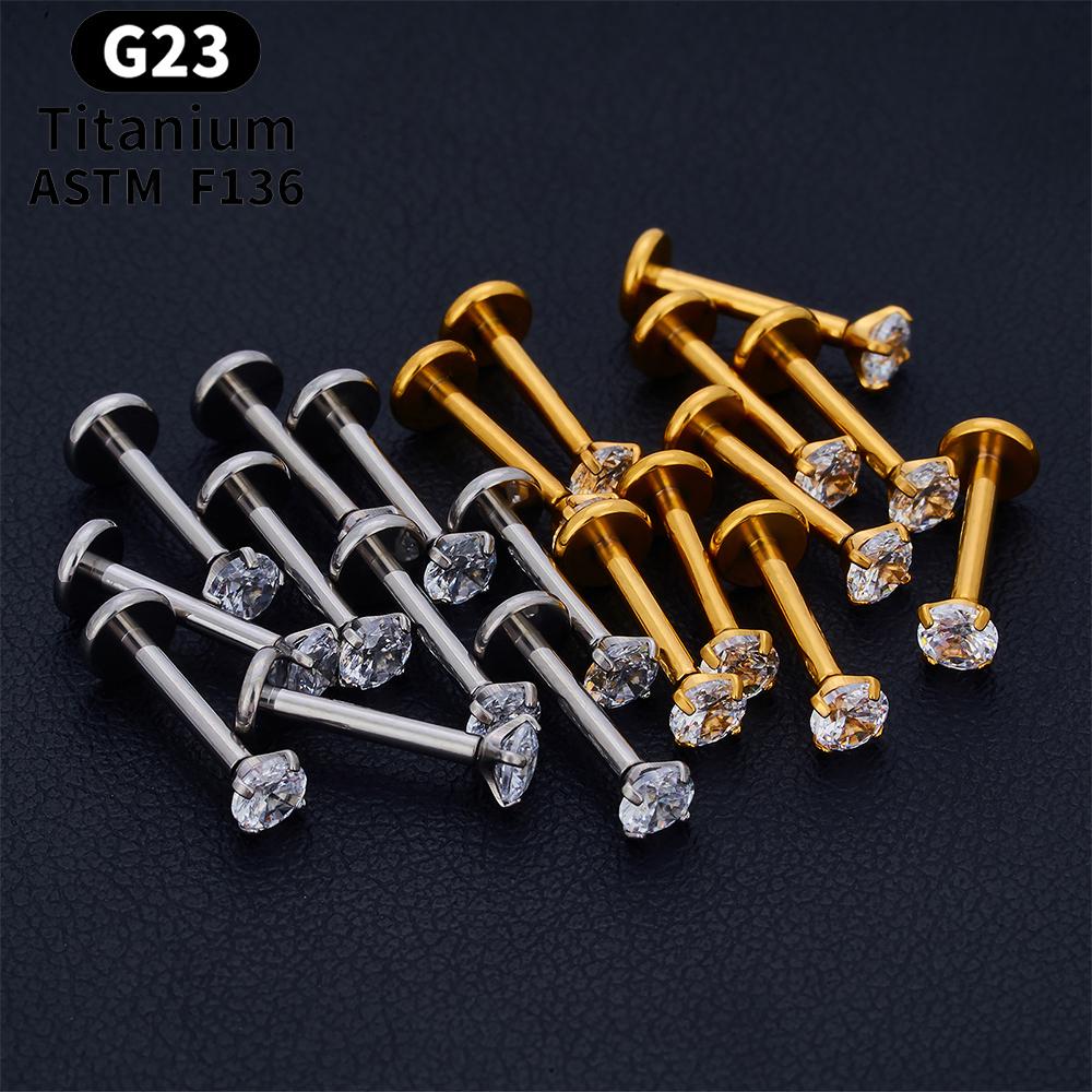 10 PZ Titanio ASTM F136 G23 Piercing Labret Anello Labbra Stud Orecchino CZ Orecchio Trago Cartilagine Helix Daith Pierc Gioielli 16/18/20g