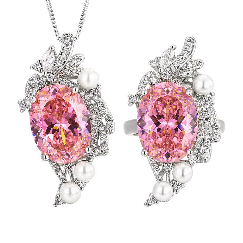 Set Accessories Inlaid Necklace Ring Color Treasure Bird'S Nest Cut Female Premium Sensitive Style