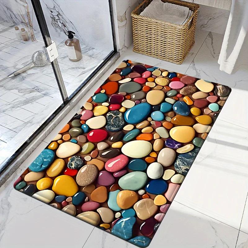 Cobble Stone Print Mat Rug for Bath and Kitch Super Absorbent Quick Dry Rubber Backed Dirt Resistant Bath Rugs Mats 40x60cm