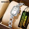 Mokga Women's Exquisite Rectangular Copper Bracelet Watch with Inlaid Diamond & Mother-of-Pearl, Waterproof Sunray Quartz Design.