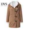 Autumn Coat Lady Winter with Hood And Pockets Thickened Fleece-lined Faux Suede Outerwear Mid Length Thermal Jacket Long Sleeve Outdoor Casual