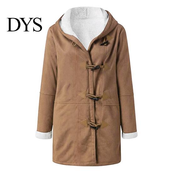 Autumn Coat Lady Winter with Hood And Pockets Thickened Fleece-lined Faux Suede Outerwear Mid Length Thermal Jacket Long Sleeve Outdoor Casual