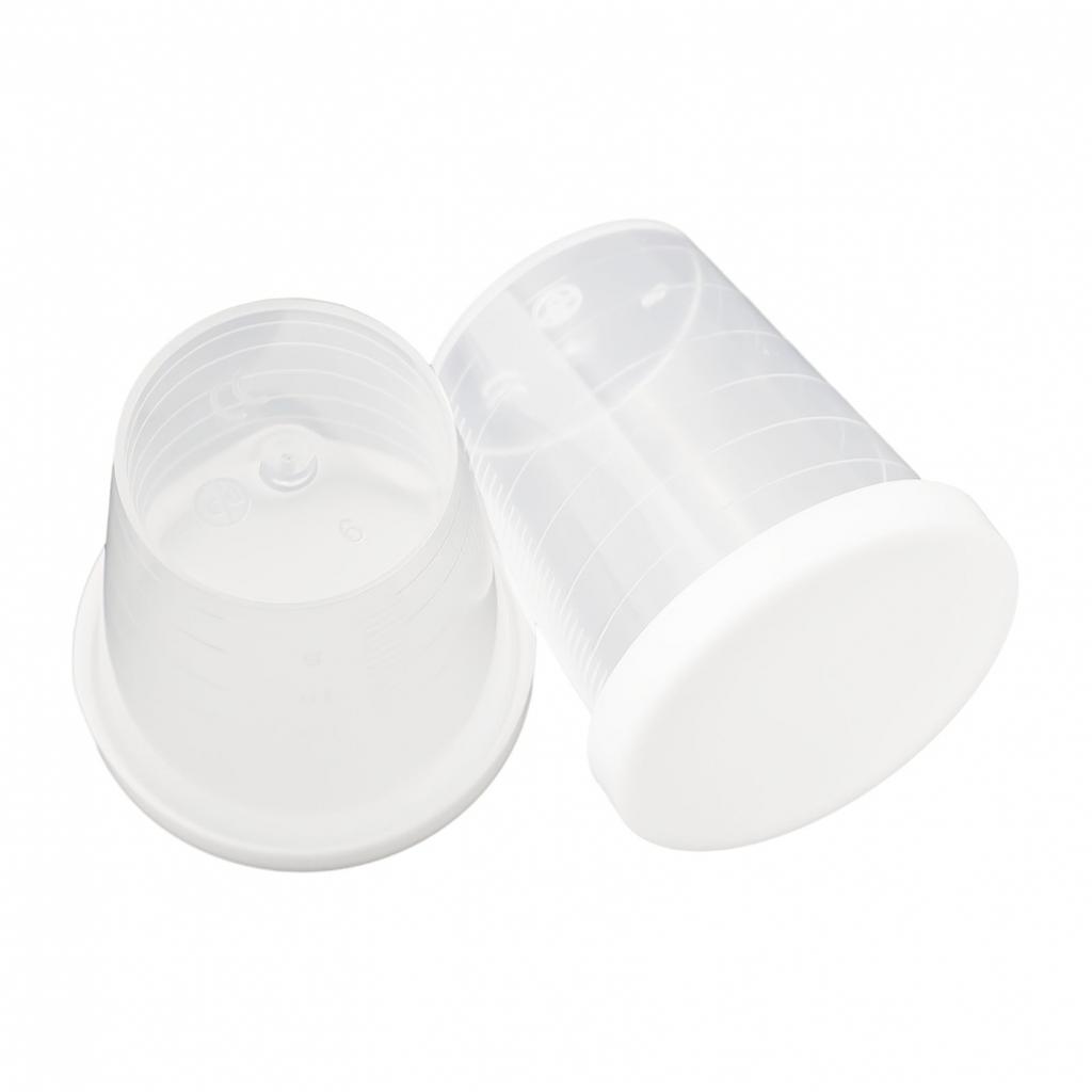 Clear Plastic Medicine Measuring Cups with White Lids Set of 10 (30ml)
