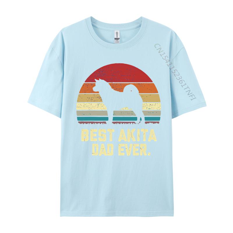 Vintage Best Akita Dad Ever Dog Lover Tshirt Male Fashionable Tops  Tees Men Cotton Tshirts Red And Black Graphic T Shirt