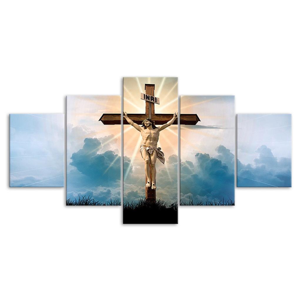 Crucifixion Jesus Christ 5 Piece Five Panel Wall Canvas Print Modern Art Poster Picture Home Decor Gift For Him For Her