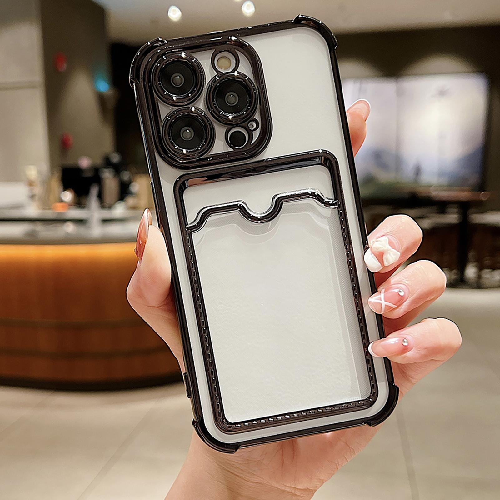 

Прозрачный чехол с покрытием для iPhone 15 14 13 12 11 Pro Max Plus, мягкий противоударный прозрачный кошелек, держатель для карт, карманный телефон, аксессуары For iPhone 14 ProMax чёрный