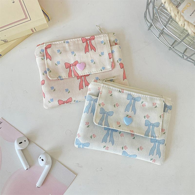 Ins Style Flowers Card Holder Coin Purse Id Card Bank Card Protective Cover Small Wallet Key Organizer Double Layer