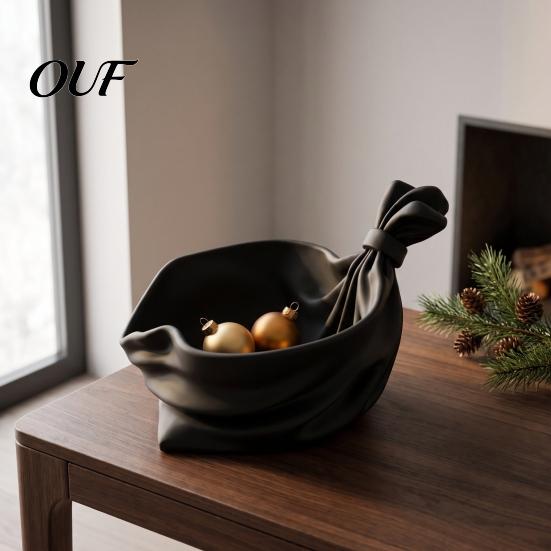 Stable Base Storage Holder 3D Printed Gift Bag Shaped Tray, Pleated Catchall Bowl for Candy, Festival Desktop Ornament Festive Table Centerpiece