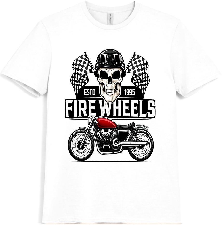 Motorcycle T Shirt Skull Rider Fire Wheels Biker Vintage Racing Graphic Tee XXXL