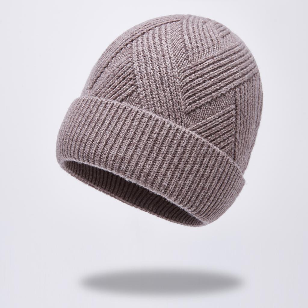 Autumn and winter new pure wool knitted hat warm hat men's fleece thickened adult hat men's cold hat