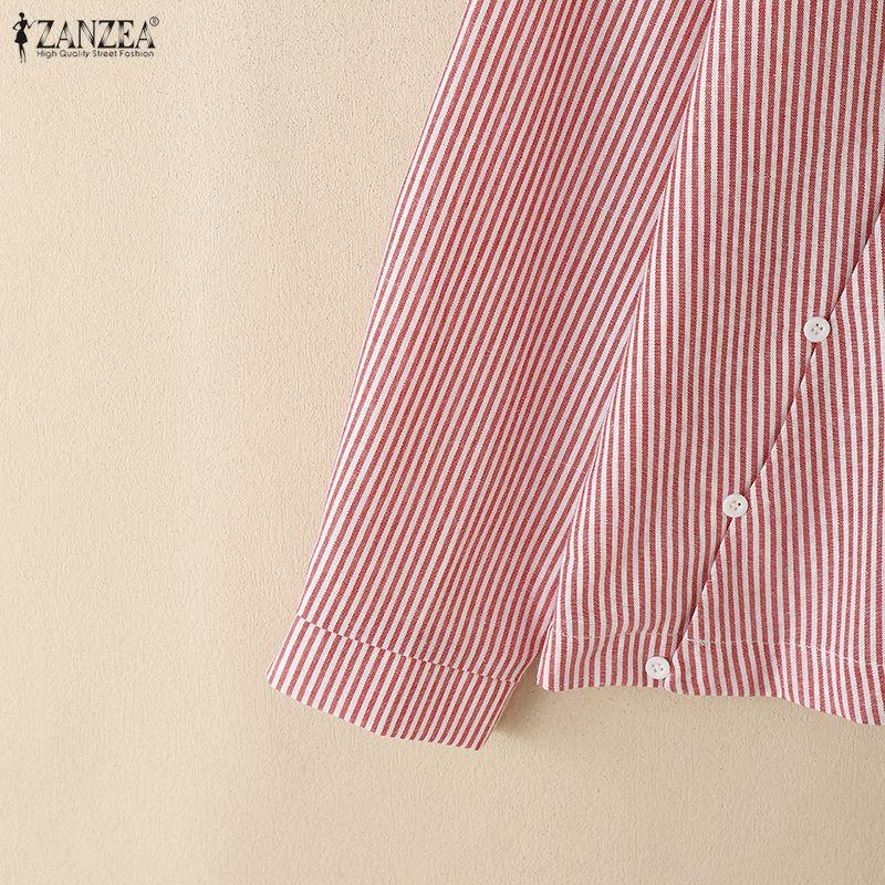 ZANZEA Womens Casual Long Sleeve Classic Stripe Blouse