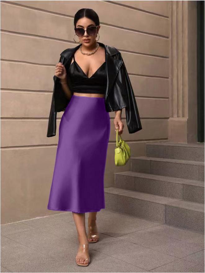 Jesienna satynowa spódnica midi z rybim ogonem - Nowa europejska i amerykańska moda damska