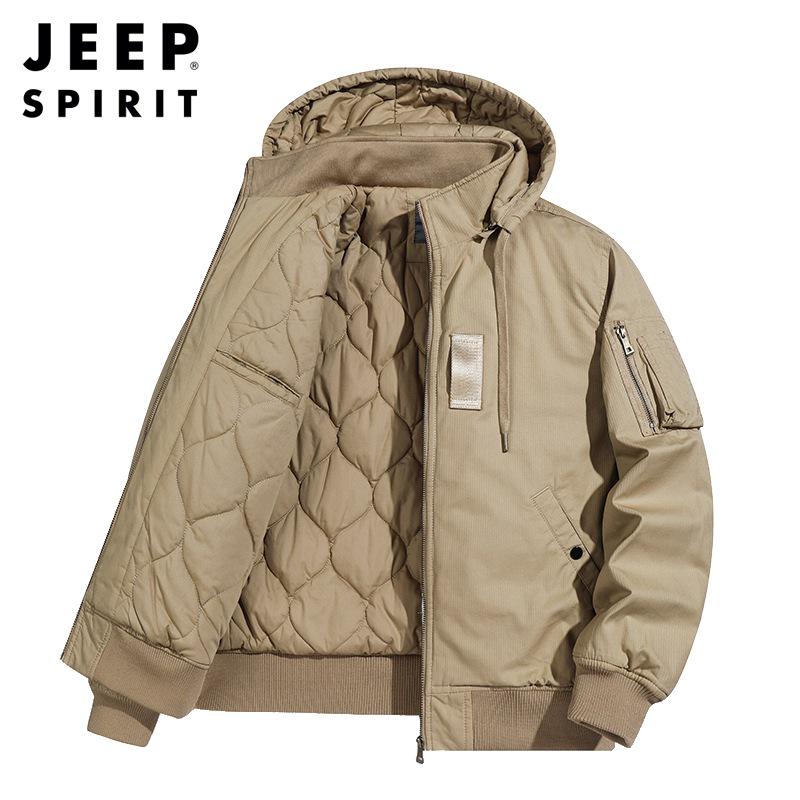 JEEP SPIRIT Quilted Cotton Workwear Jacket - Casual, Thick, Versatile for Autumn/Winter