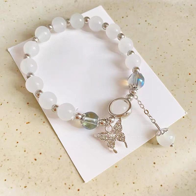 Trendy Butterfly Charm Bracelet Refreshing Moonstone Alloy 2024 Summer Womens Accessory