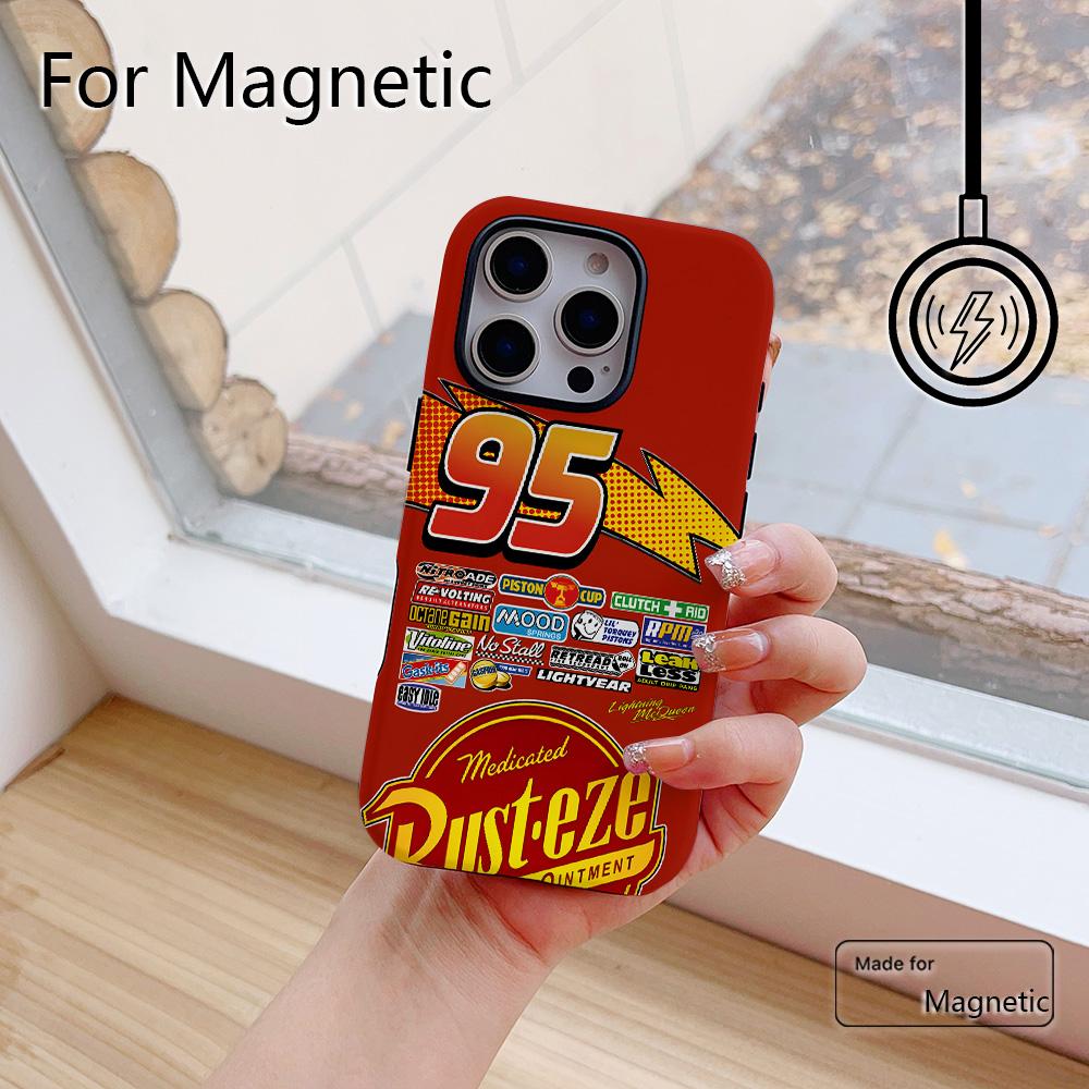 Cars Lightning McQueen 95 Phone Case for iPhone 17 16 15 14 13 12 11 Pro Max Plus Air Luxury Magnetic Double-layer Back Cover
