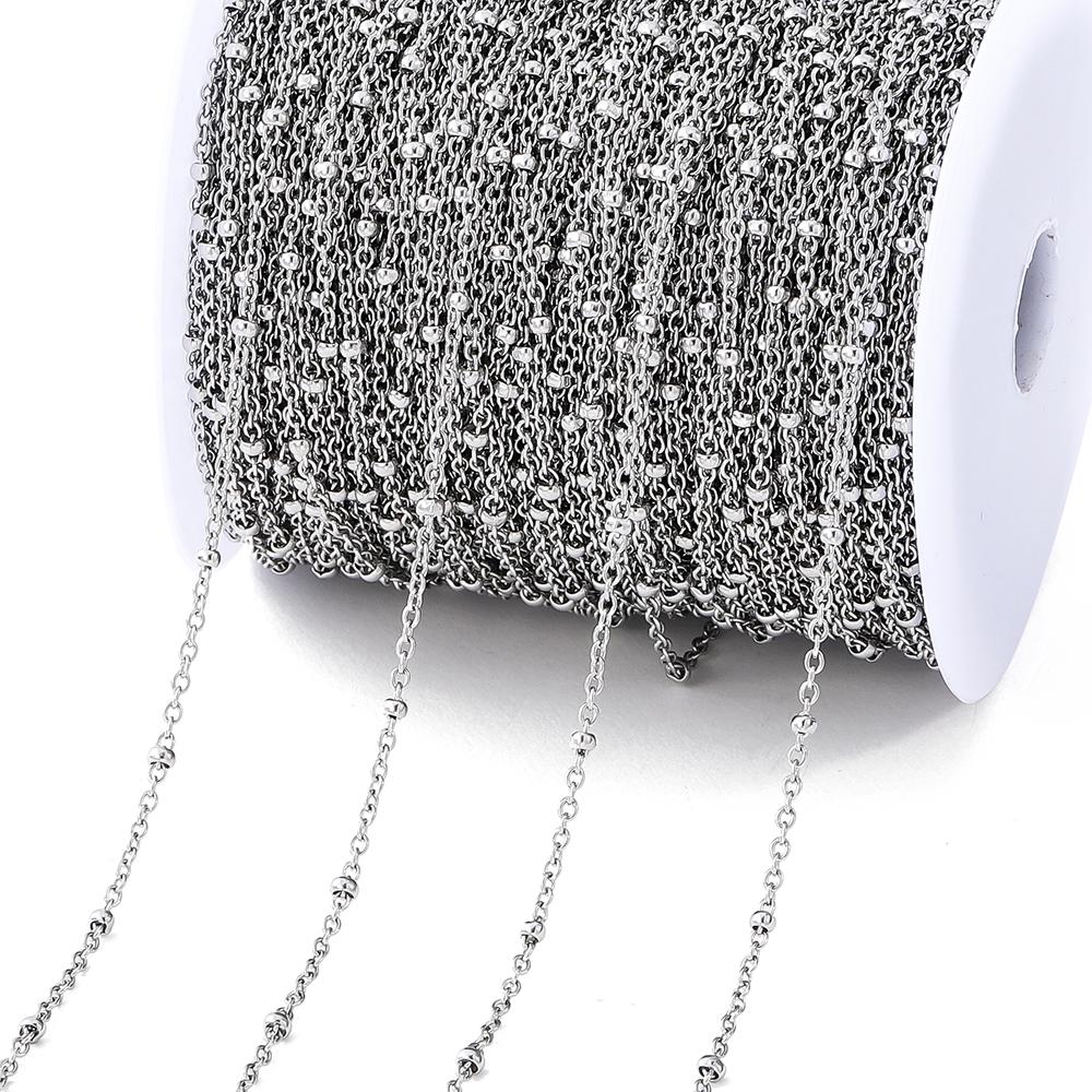 No Fade 2Meters Stainless Steel Chain Cross Chain with Beads for DIY Necklace Bracelet Anklet Jewelry Making Accessories