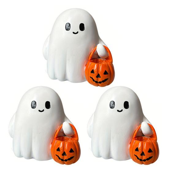 2/3Pcs Halloween Ghost Statue Holding Pumpkin Cartoon Ghost Resin Statue Figurine Sculpture Holiday Party Decoration Ornament